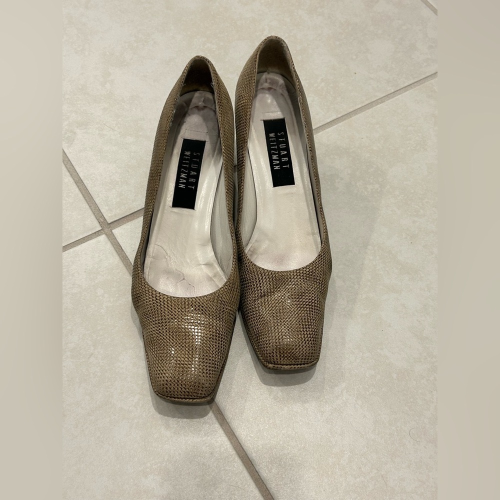 Stuart Weitzman Tan Textured Heels 8.5 Vintage